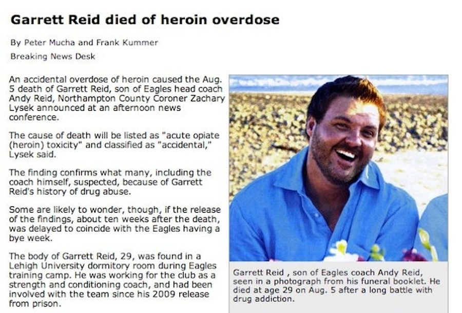 The <em>Philadelphia Inquirer</em>'s Story About Garrett Reid's Cause Of Death Includes Some Weird Speculation About A Stupid Conspiracy