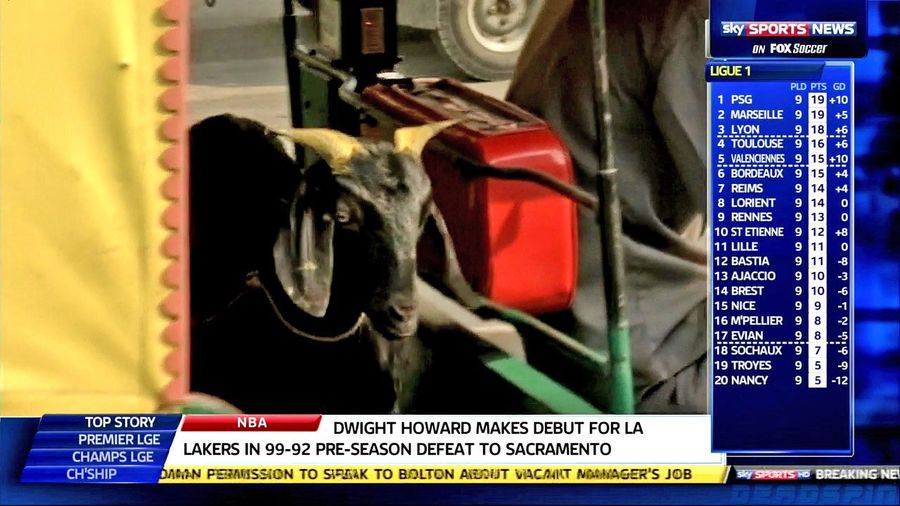 The Sky Sports News Top Story Is That Goat (Or Horse) Dwight Howard Made His Lakers Debut Last Night