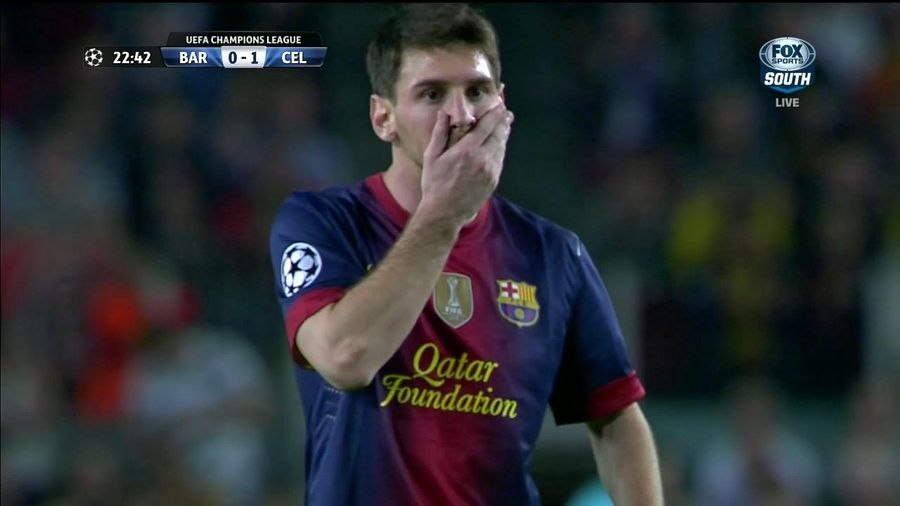 Lionel Messi Couldn't Hide Being Shocked When Barcelona Found Themselves Down 1-0 To Celtic
