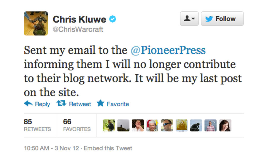 Chris Kluwe Leaves The Pioneer-Press After The Paper Publishes An Anti-Gay Marriage Editorial