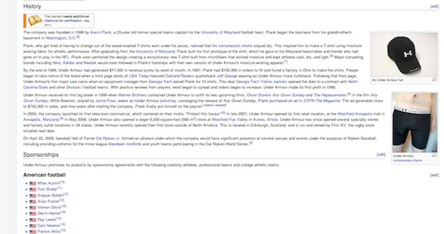 You Can See The Outline Of Some Dude&#39;s Dick On The Under Armour Wikipedia Page [UPDATE]