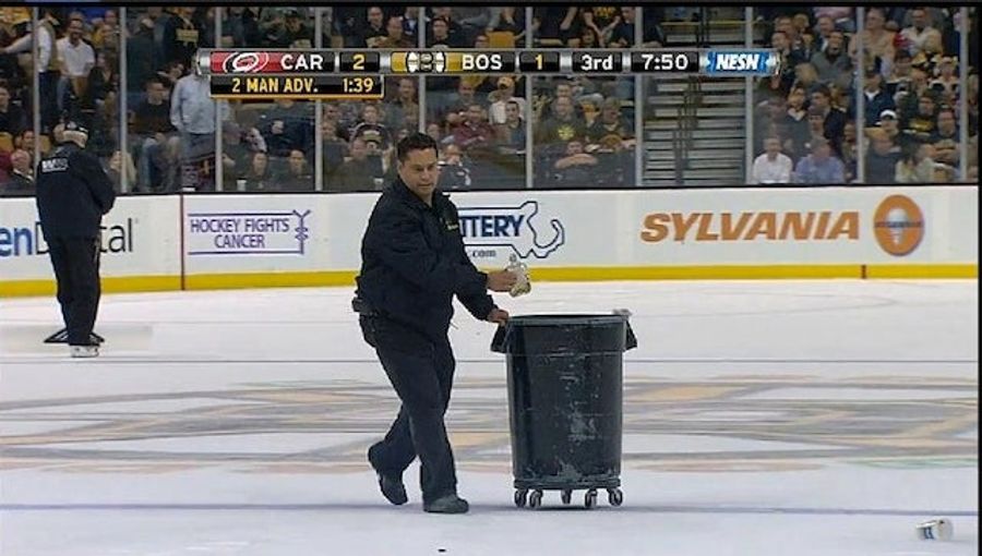 Why, Yes, An Angry Hockey Fan In Boston Did Throw An Empty Liquor Bottle On The Ice Last Night