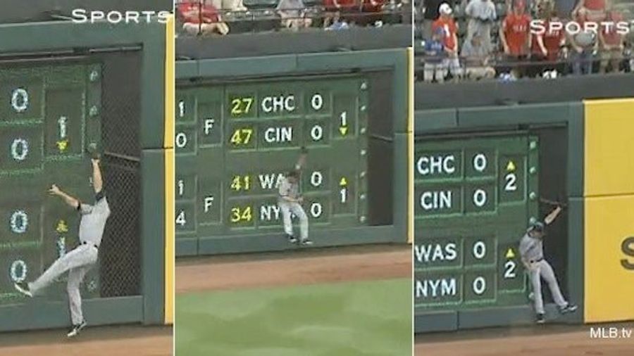 The Indians' Shelley Duncan Made Leaping Catches At The Wall Three Straight Times Last Night