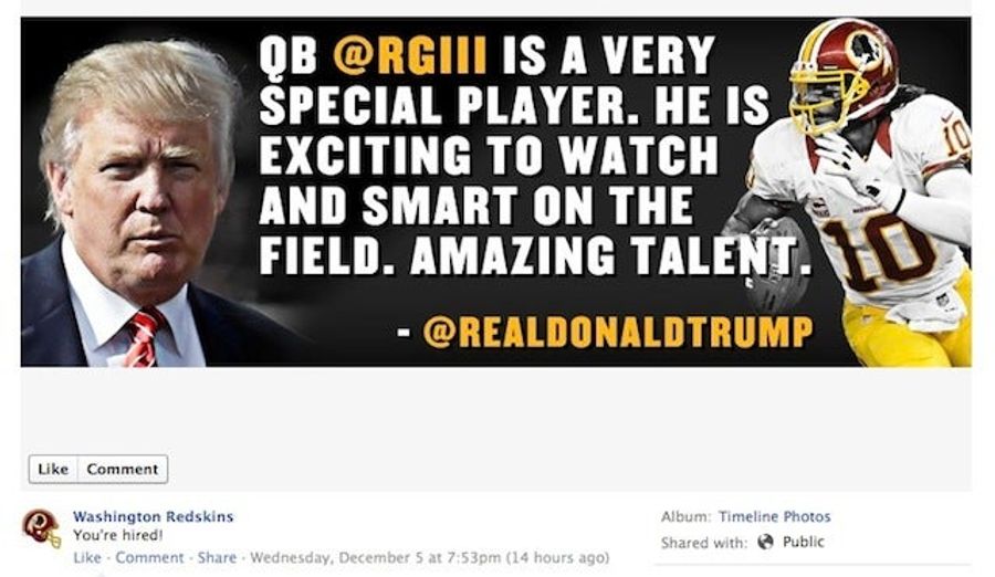 The Redskins Were So Excited That Donald Trump Praised RGIII That They Slapped It On Their Facebook Page