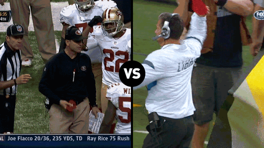 Who Has The Funnier Challenge-Flag-Throwing Motion, Jim Schwartz Or Jim Harbaugh?