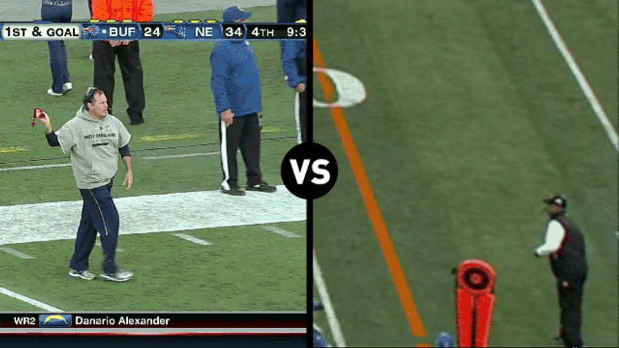 Who Has The Funnier Challenge-Flag-Throwing Motion, Bill Belichick Or Marvin Lewis?