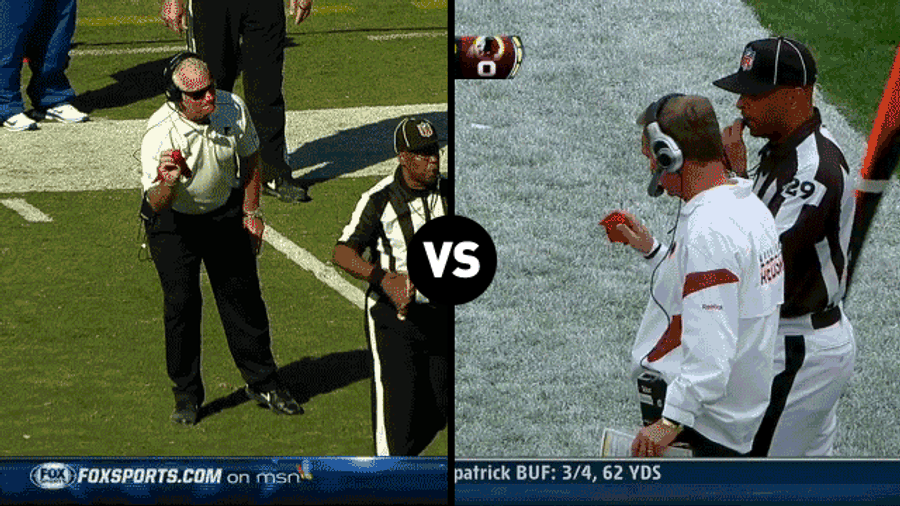 Who Has The Funnier Challenge-Flag-Throwing Motion, Mike Smith Or Mike Shanahan?