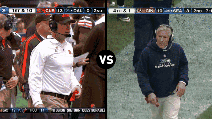 Who Has The Funnier Challenge-Flag-Throwing Motion, Pat Shurmur Or Pete Carroll?