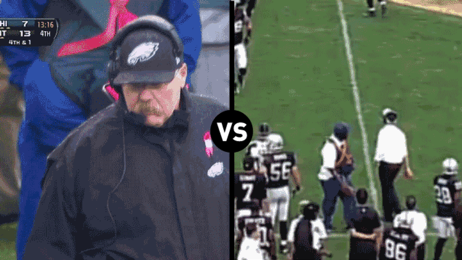 Who Has The Funnier Challenge-Flag-Throwing Motion, Dennis Allen Or Andy Reid?