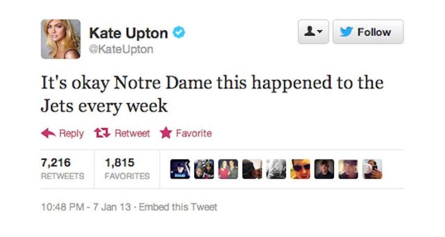 Kate Upton Throws Some Shade At Notre Dame And The Jets During BCS Championship