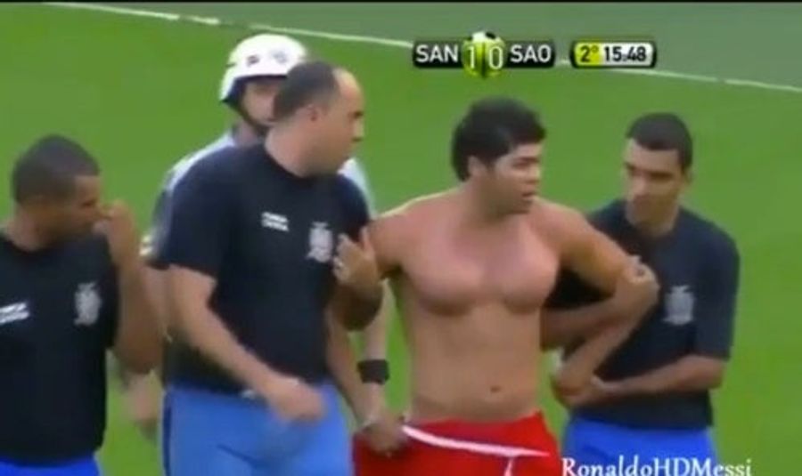 Tan, Large-Breasted Brazilian Runs On The Field