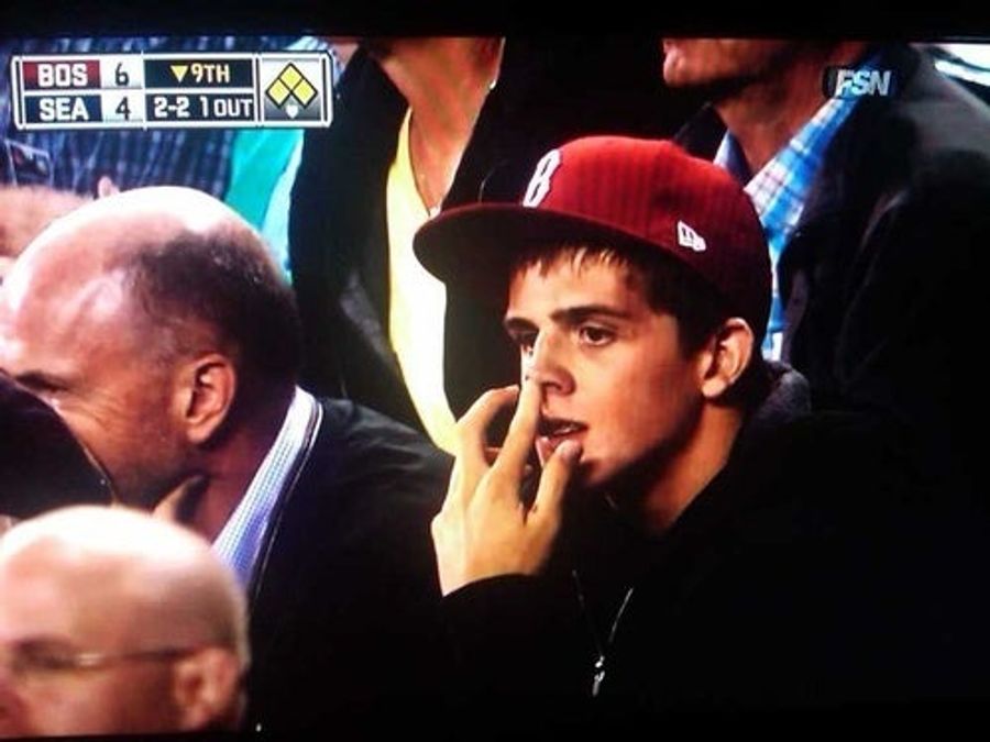Red Sox Fan Picking His Nose? Red Sox Fan Picking His Nose.