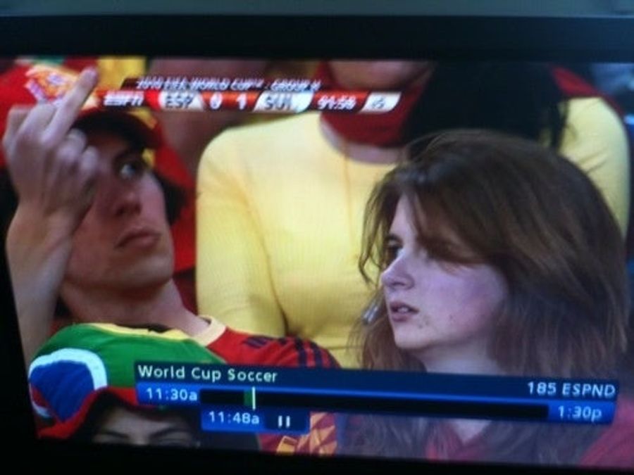 Sad Spanish Fan Gives The Universal Gesture For "We Lost To The Freaking Swiss By One Goal"
