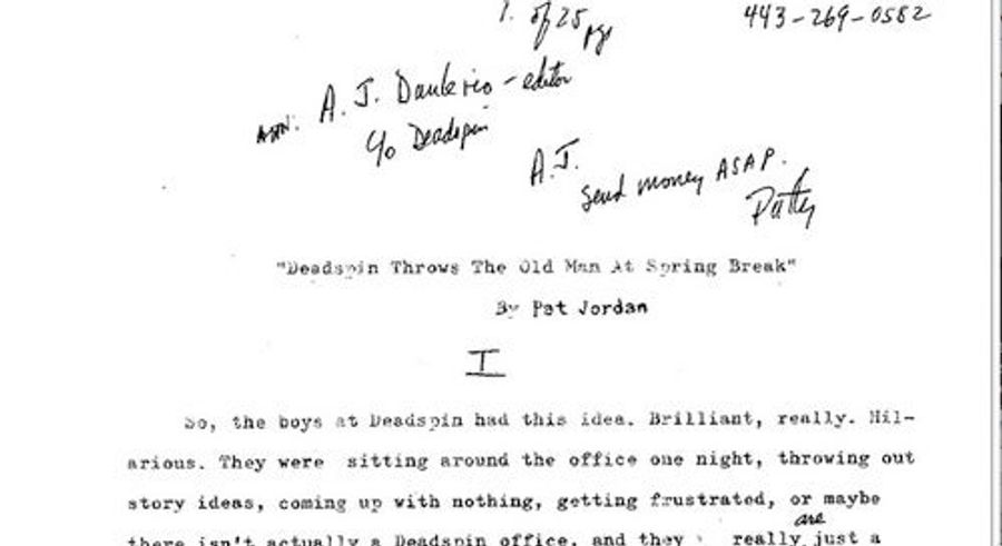 Pat Jordan Submits His Spring Break Essays To Us Via Fax