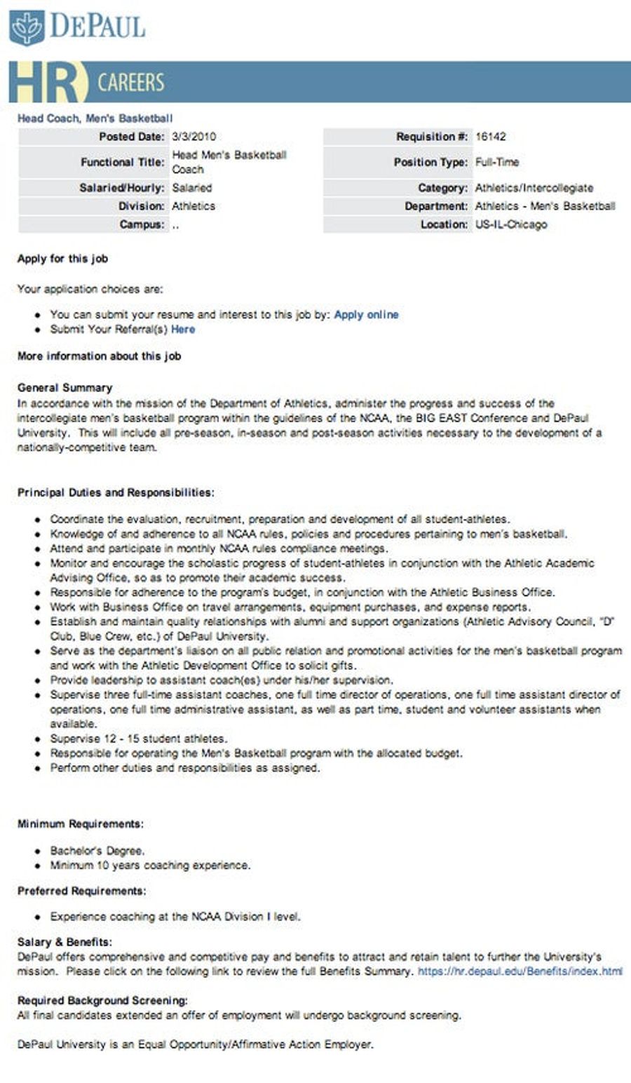 DePaul Coach Search Reaches New Low