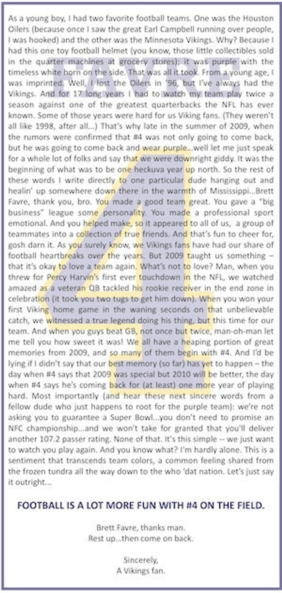 Dissecting The Favre Ad, And The Fan Who Placed It