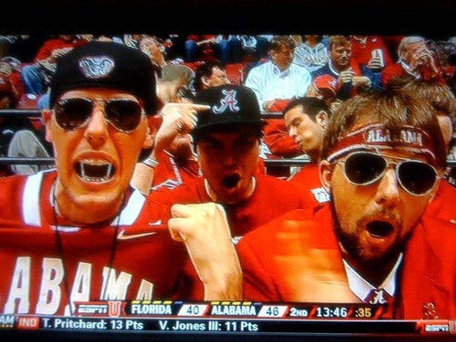 Thank The Lord This Crimson Tide Fan Left His Head-Gear At Home