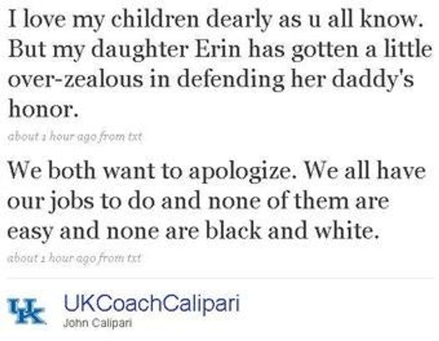This Time On Twitter, Calipari Apologizes