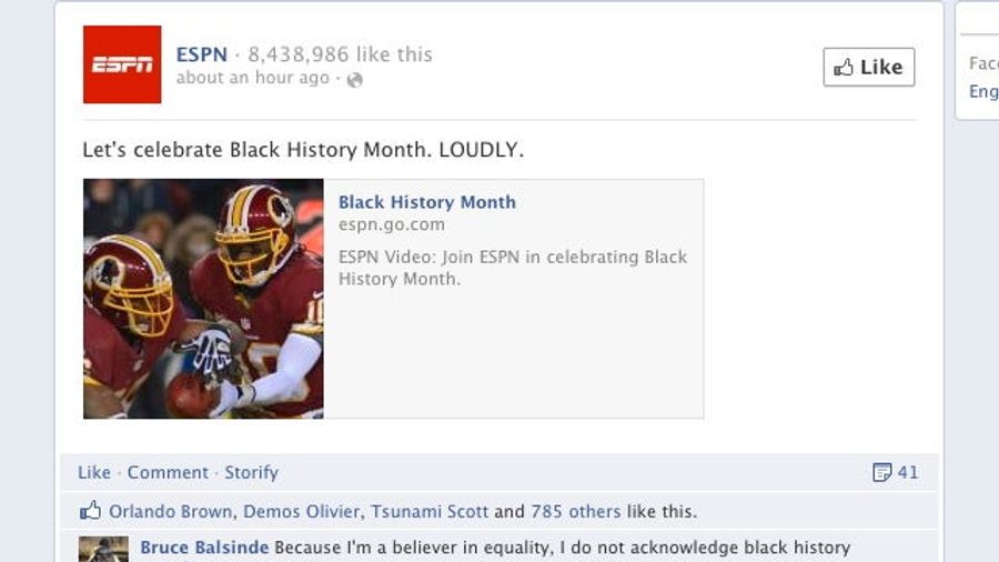 ESPN Urges Facebook Users To Celebrate Black History Month, With Predictable Results