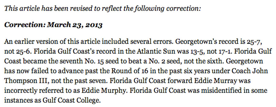 A <em>New York Times</em> Story About Georgetown-FGCU Required Some Great Corrections