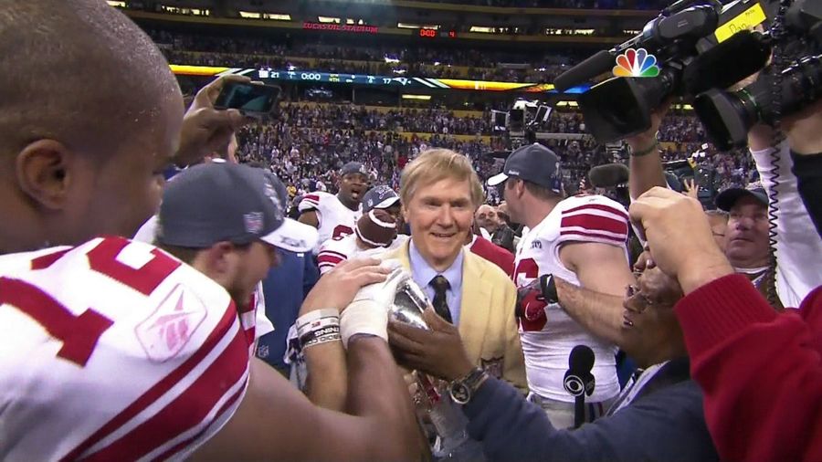 Yes, That's Biff Henderson From <em>Late Show with David Letterman</em> Touching The Lombardi Trophy
