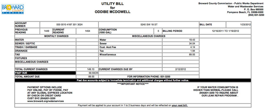 Oddibe McDowell&#39;s Water Bill Has An Additional Year-End Fee Of $90