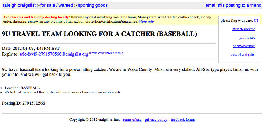 Does Anybody Know A Nine-Year-Old Power-Hitting Catcher In Raleigh?