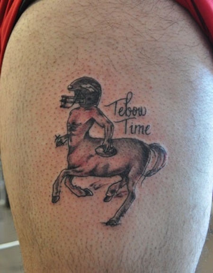 Dude With That Awful "Tebow Time" Centaur Tattoo Did, In Fact, Lose A Bet