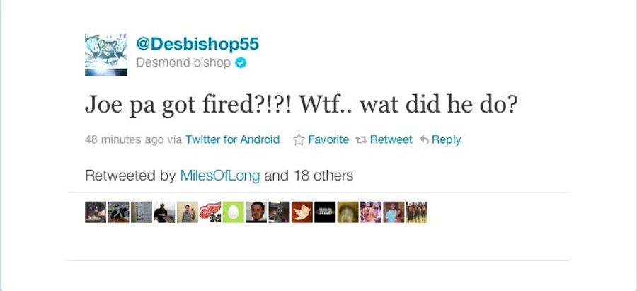 Green Bay Linebacker Desmond Bishop Shocked To Learn Joe Paterno Was Fired And Demands Answers, America