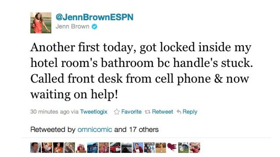 BREAKING: ESPN's Jenn Brown Is Locked Inside A Hotel Bathroom And Is Live-Tweeting About It (UPDATED)