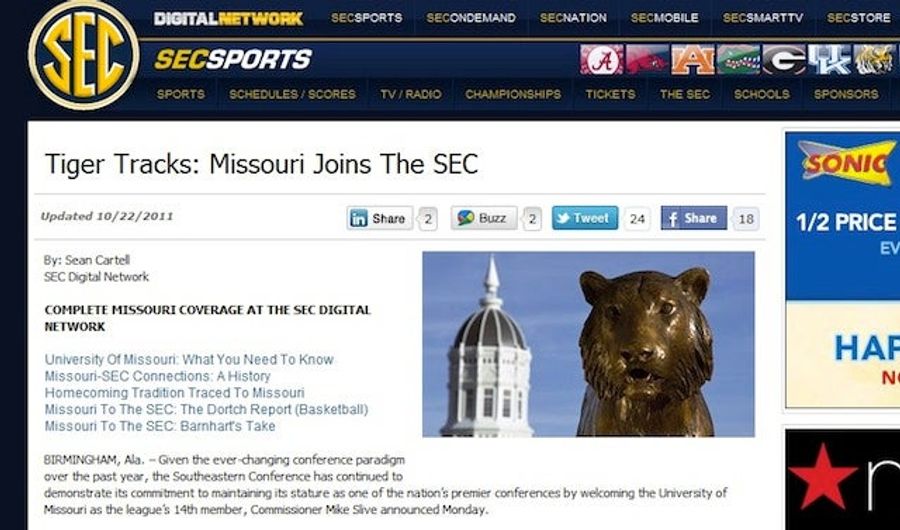 Mizzou Will Join The SEC On Monday, According To SEC's Premature, Accidental Announcement