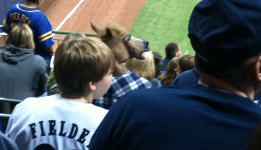 Forgive Us For Overlooking The Brewers Fan Drinking Through A Horse Mask Last Night