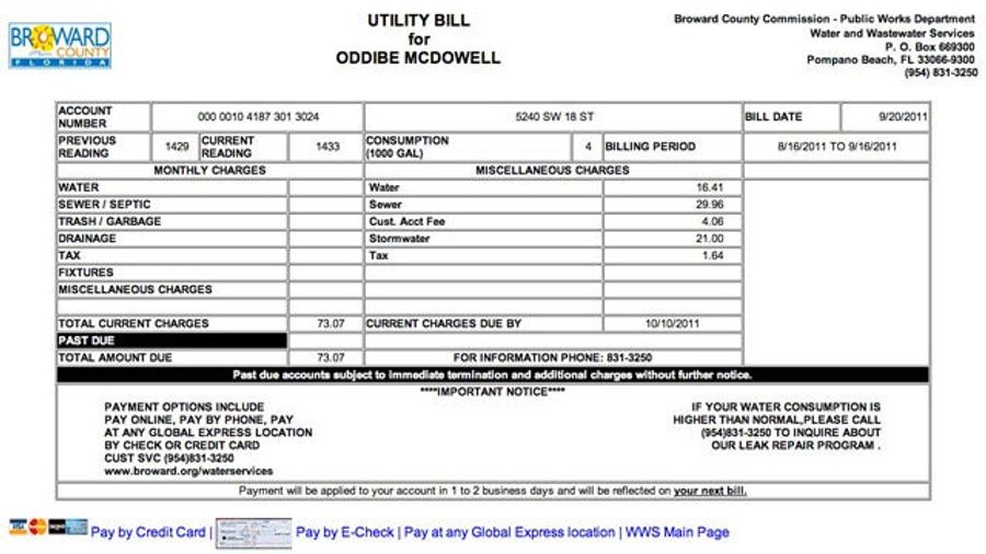 Ravaged By Irene: Oddibe McDowell's Water Bill Is $73.07 This Month Because Of A $21.00 Stormwater Fee