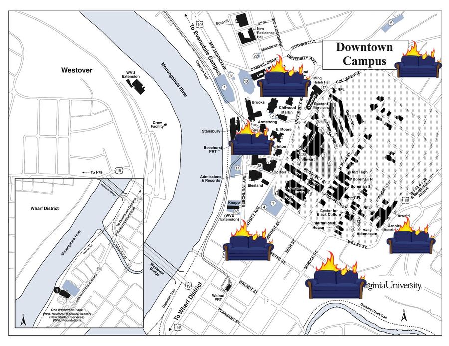 A Handy Map Of Where To Burn Your Couches When WVU Beats/Loses To LSU