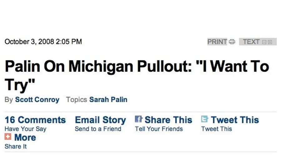 This 2008 CBS News Sarah Palin Campaign Headline Now Has A Whole New Meaning, Doesn&#39;t It?