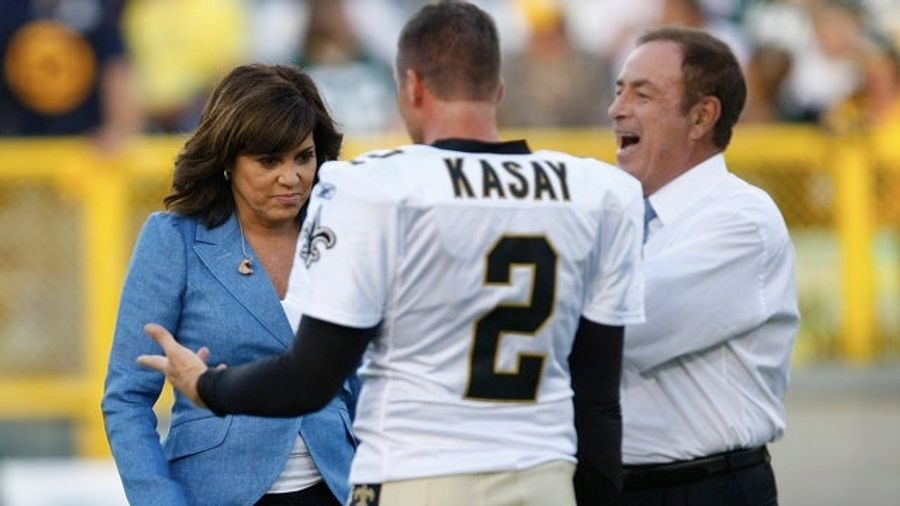 Michele Tafoya Seems To Be Staring At Whatever Al Michaels Finds So Funny