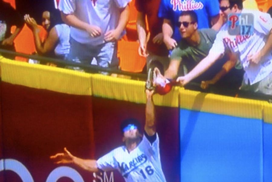 Some Phillies Fans Went To Miami And Interfered With The Marlins Right Fielder