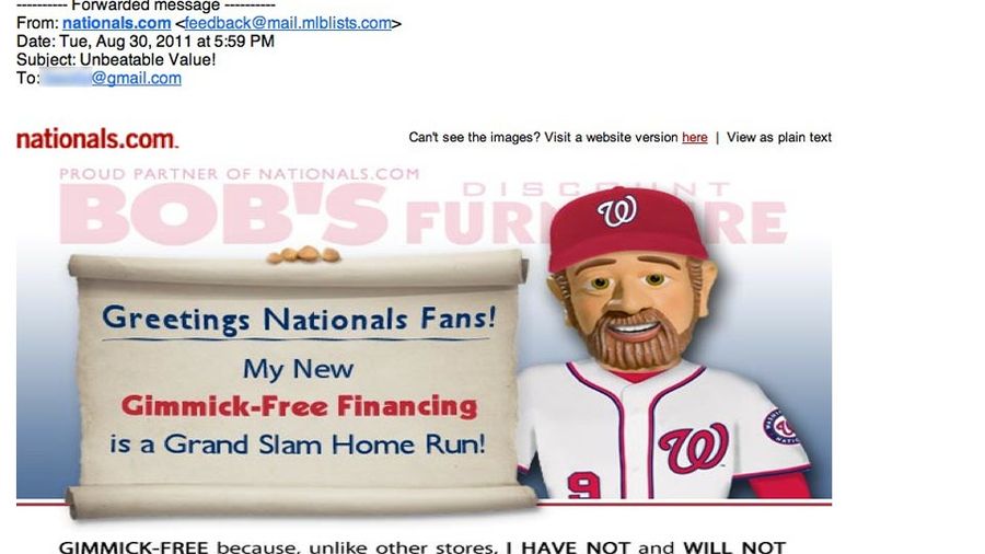The Nationals Are Now Using Their Mailing List To Send Fans Ads For Discount Furniture