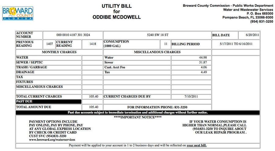 Alert: Oddibe McDowell&#39;s Water Bill Is $105.40