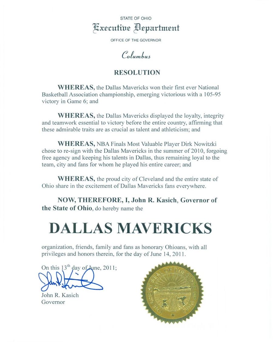 Ohio&#39;s Legislative Dick Move: Mavs Honored For Taking Down LeBron