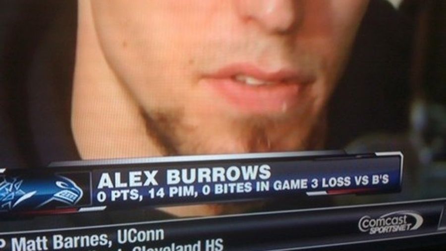 Boston Broadcast Notes Helpfully That Alex Burrows Finished Game 3 With &quot;14 PIM, 0 Bites&quot;