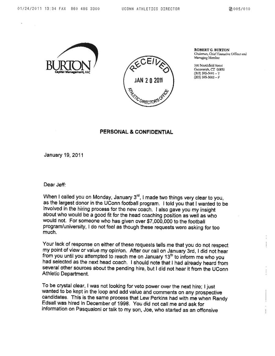 Here's The Angry Letter That UConn Donor Wrote Demanding His Money Back