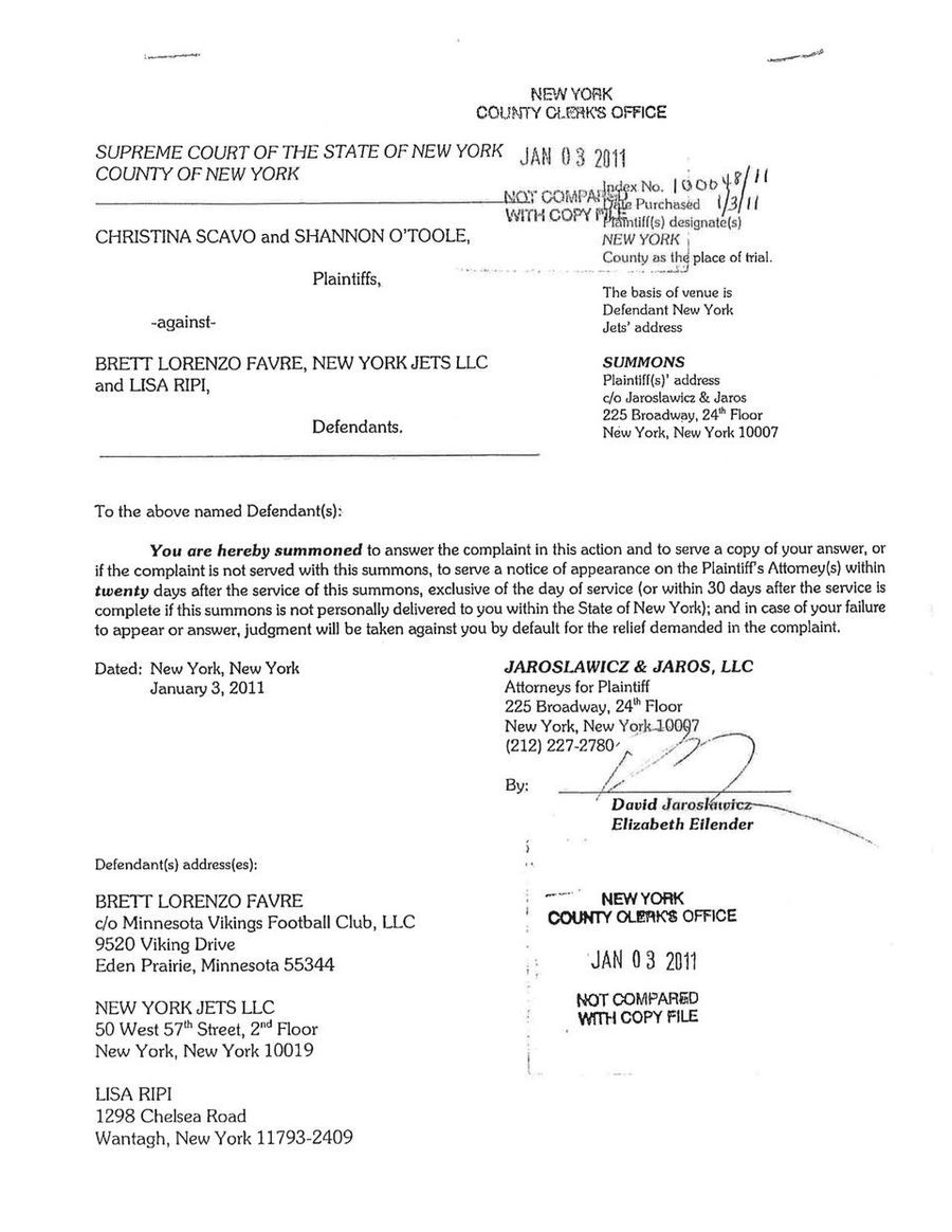 Here's The Favre Sexual Harassment Lawsuit