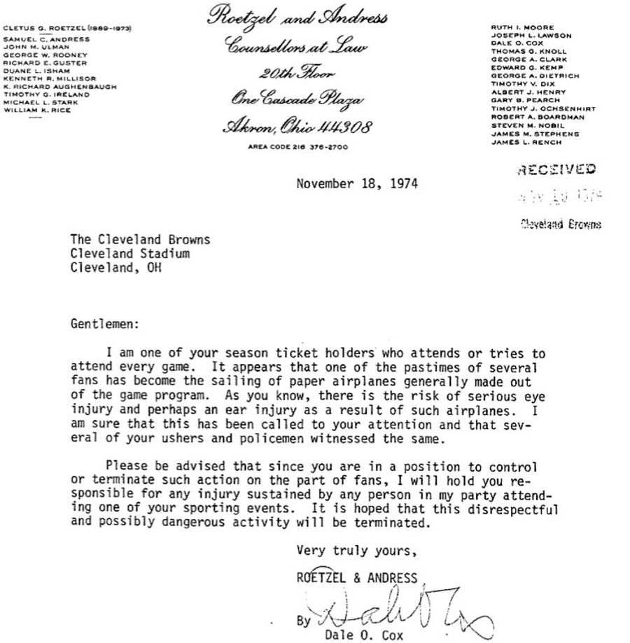 The Greatest Letter Ever Printed On NFL Team Letterhead