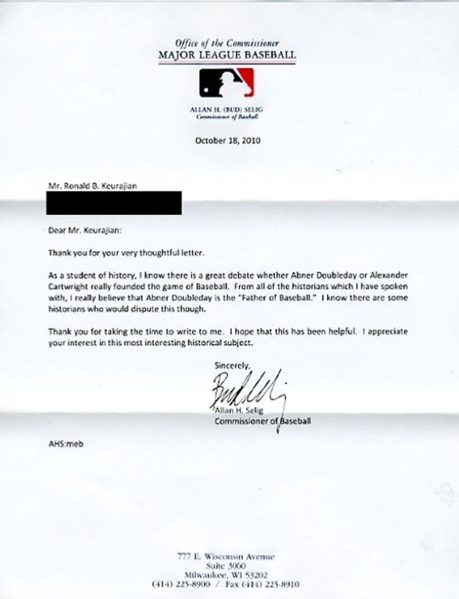 Bud Selig Thinks Abner Doubleday Invented Baseball. Of Course He Does.