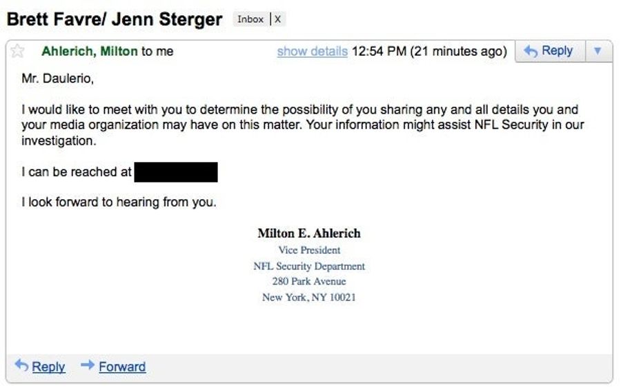 So It Begins: NFL Security Sends Us An E-Mail About Brett Favre And Jenn Sterger