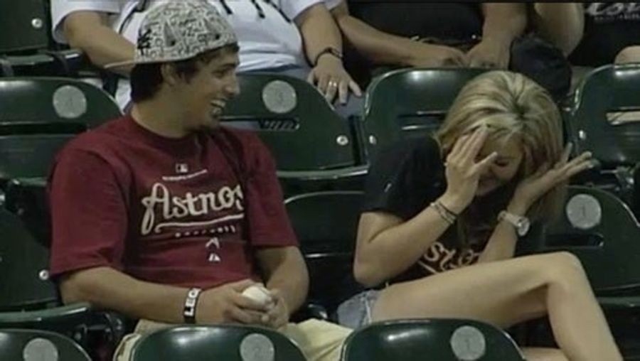 Chivalry Is Dead: Man Ducks Foul Ball Before It Hits Girlfriend