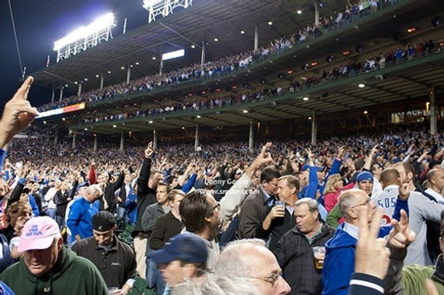 Green shirt pink hat wrigley field online