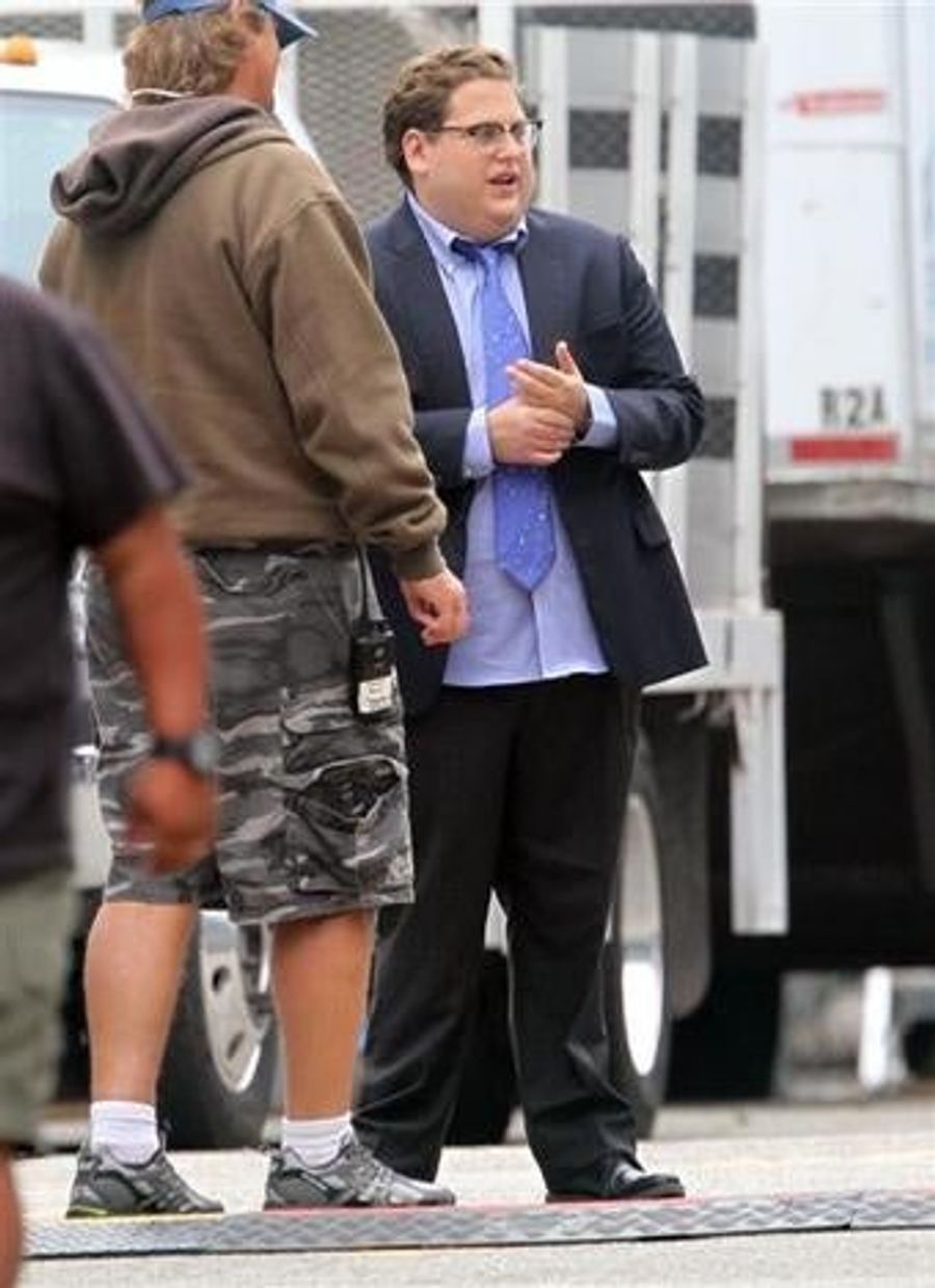 Here's A Picture Of Jonah Hill As Paul De Podesta On The Set Of <em>Moneyball</em>