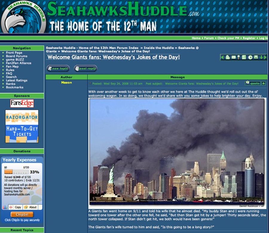 Seahawks Message Board Poster Succeeds In Creating Rivalry With The Giants, Fails As Human
